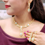 Mint Green Stone & Gold Plated American Diamond Necklace Set - Libasaa.com