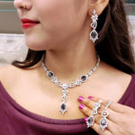 Luxurious Floral CZ & Black Teardrop Bridal/Party Jewelry Set - Libasaa.com