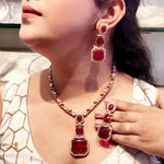 Designer Gold Tone Kundan Style Multi-Stone Party Wear Necklace Set for Women - Libasaa.com