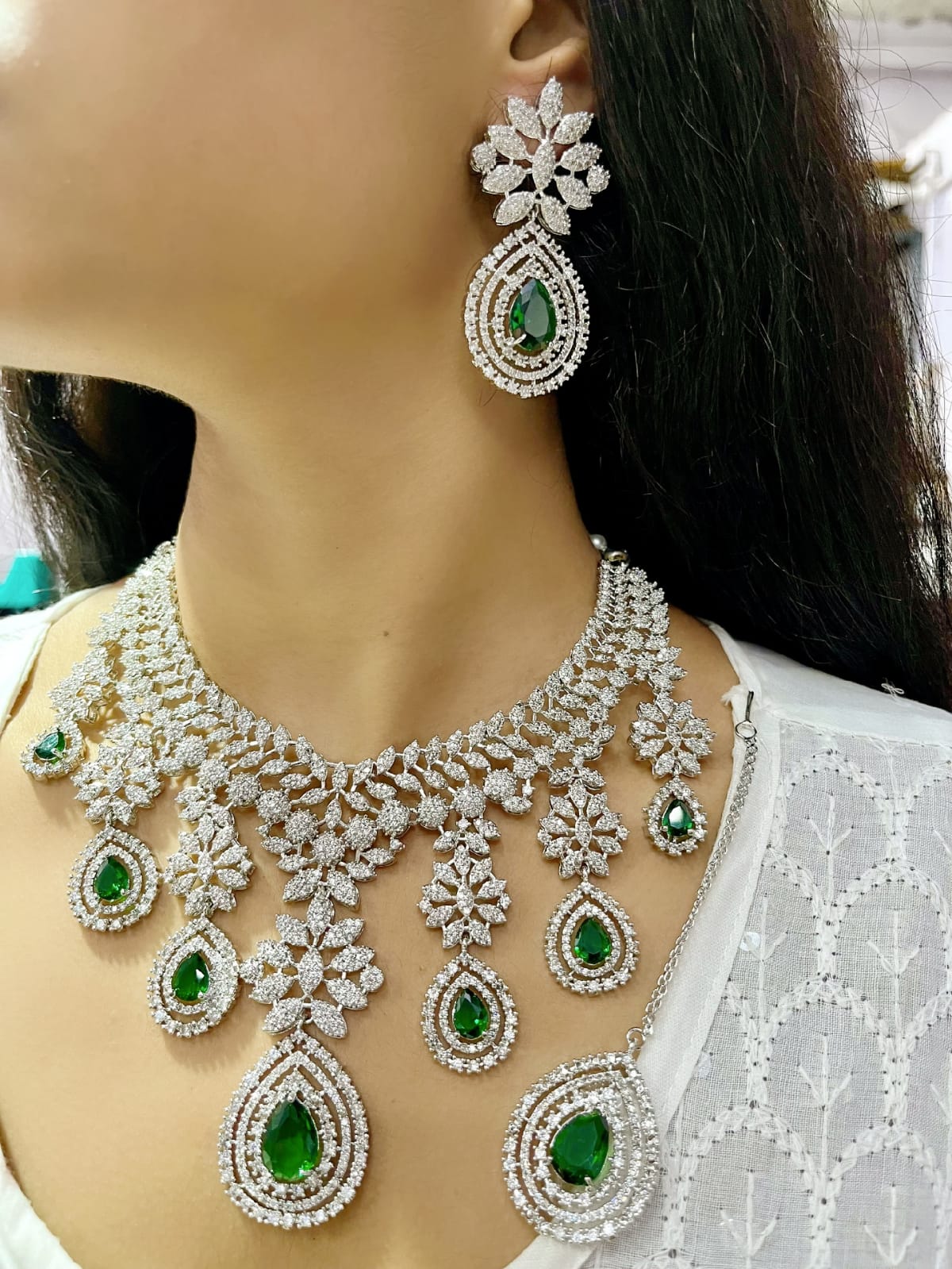 Luxury Diamond Look & Deep Purple Stone Bridal Choker Set with Maangtika - Libasaa.com