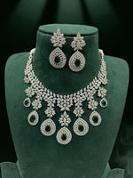 Emerald Drop CZ Bridal Necklace Set Diamond Finish Statement Jewelry - Libasaa.com