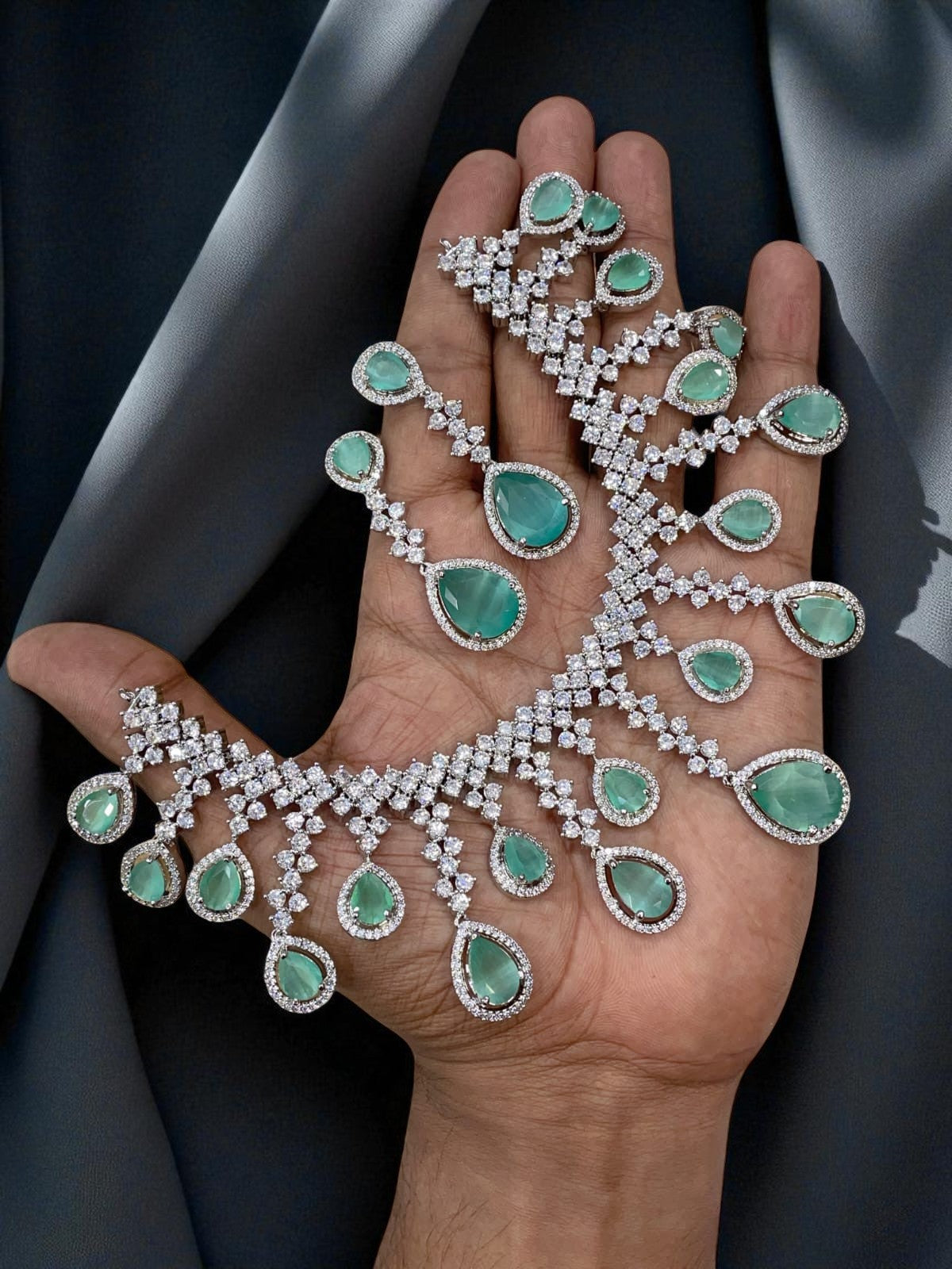 Crystal Drop CZ Choker Necklace Diamond Finish Bridal Statement Piece - Libasaa.com