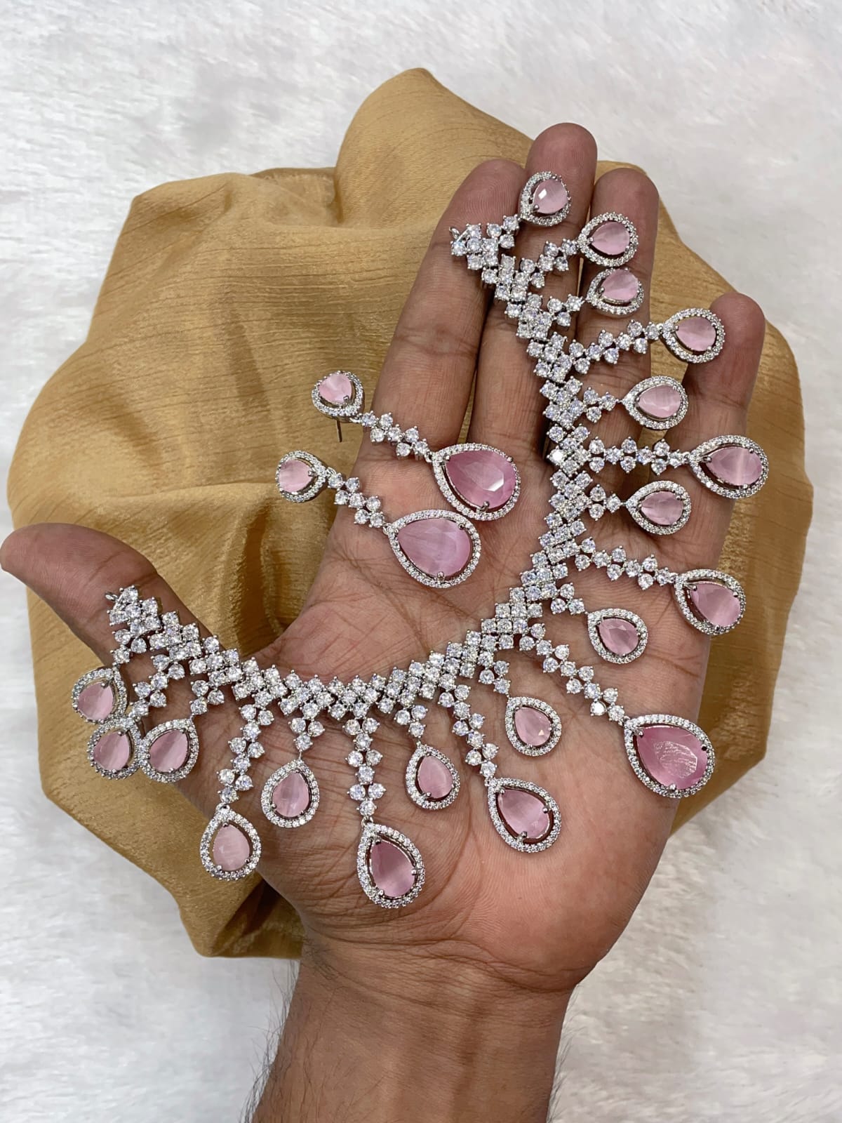 Crystal Drop CZ Choker Necklace Diamond Finish Bridal Statement Piece - Libasaa.com