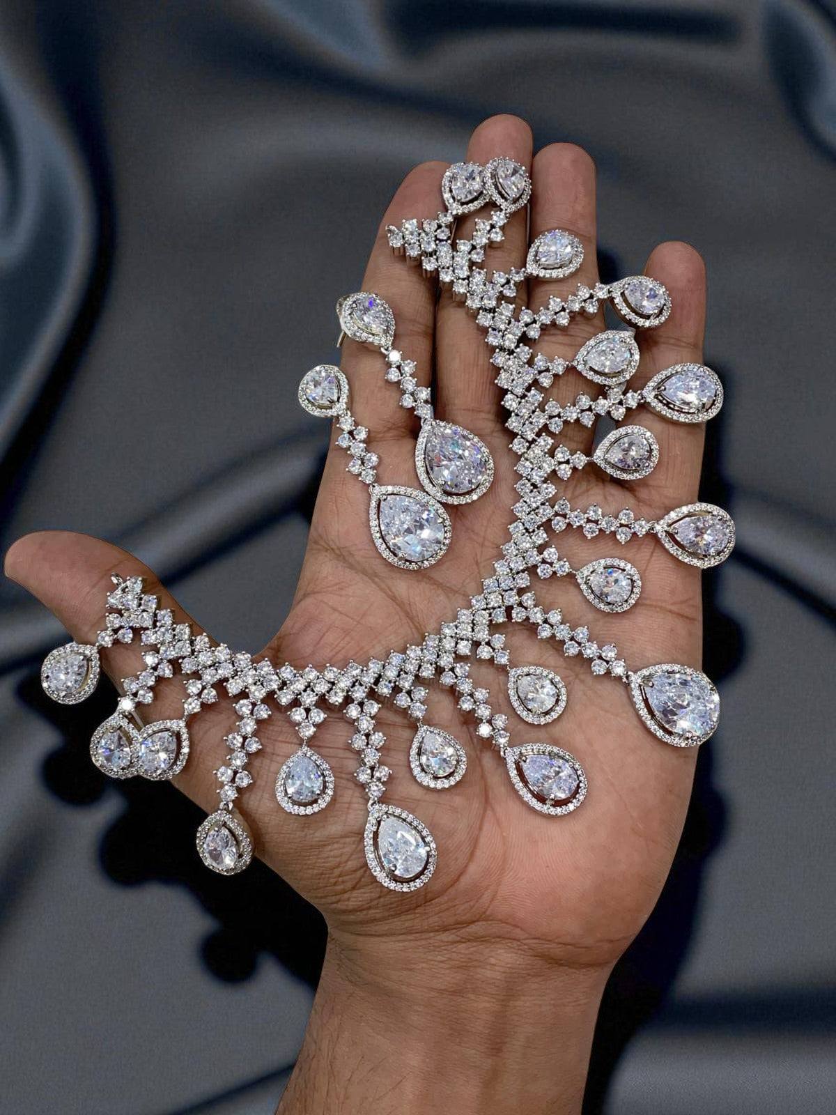 Crystal Drop CZ Choker Necklace Diamond Finish Bridal Statement Piece - Libasaa.com