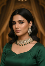 Royal Silver Choker Necklace Set with Ruby Red Stone Drops - Libasaa.com