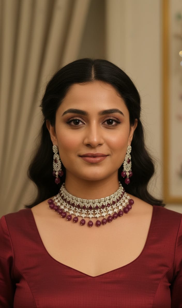 Mint Green Stone & Silver Choker Necklace Set – Elegant Designer Jewelry - Libasaa.com