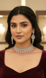 Mint Green Stone & Silver Choker Necklace Set – Elegant Designer Jewelry - Libasaa.com