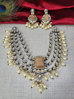 Premium Royal Emerald Kundan Choker Necklace Set with Pearls - Libasaa.com