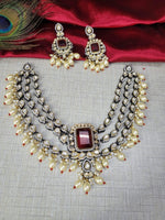 Premium Royal Emerald Kundan Choker Necklace Set with Pearls - Libasaa.com