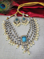 Premium Royal Emerald Kundan Choker Necklace Set with Pearls - Libasaa.com