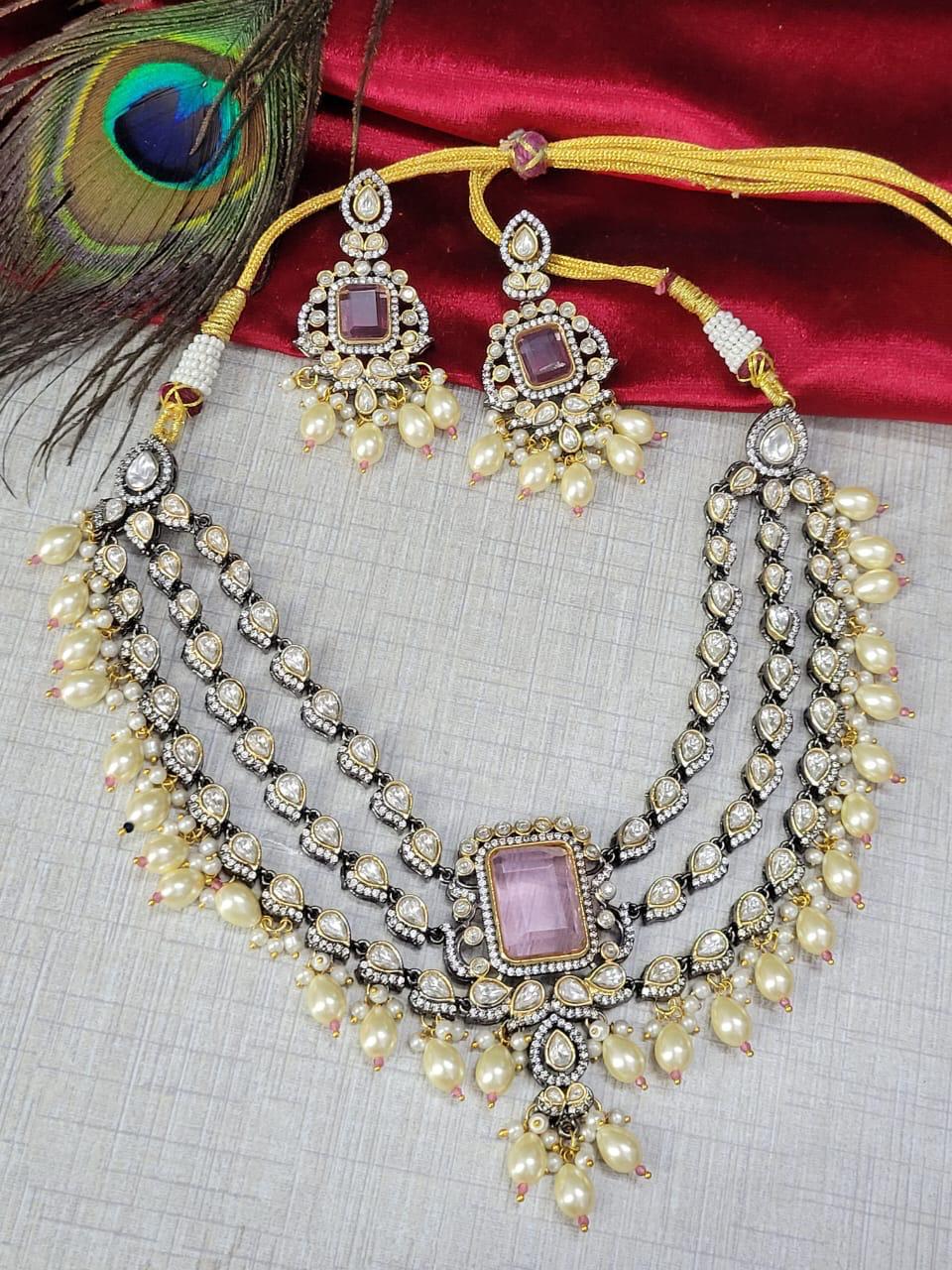 Premium Royal Emerald Kundan Choker Necklace Set with Pearls - Libasaa.com