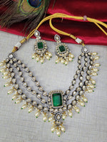 Premium Royal Emerald Kundan Choker Necklace Set with Pearls - Libasaa.com