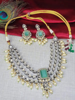 Premium Royal Emerald Kundan Choker Necklace Set with Pearls - Libasaa.com