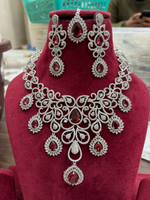Royal Pink Elegance AD Necklace Set with Earrings & Maangtika β Premium Bridal Jewelry - Libasaa.com