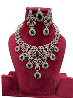 Royal Pink Elegance AD Necklace Set with Earrings & Maangtika β Premium Bridal Jewelry - Libasaa.com