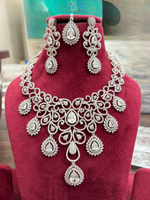 Royal Pink Elegance AD Necklace Set with Earrings & Maangtika β Premium Bridal Jewelry - Libasaa.com