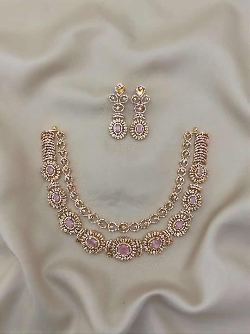 Royal Ruby AD Necklace Set with Earrings β Timeless Bridal Glamour - Libasaa.com