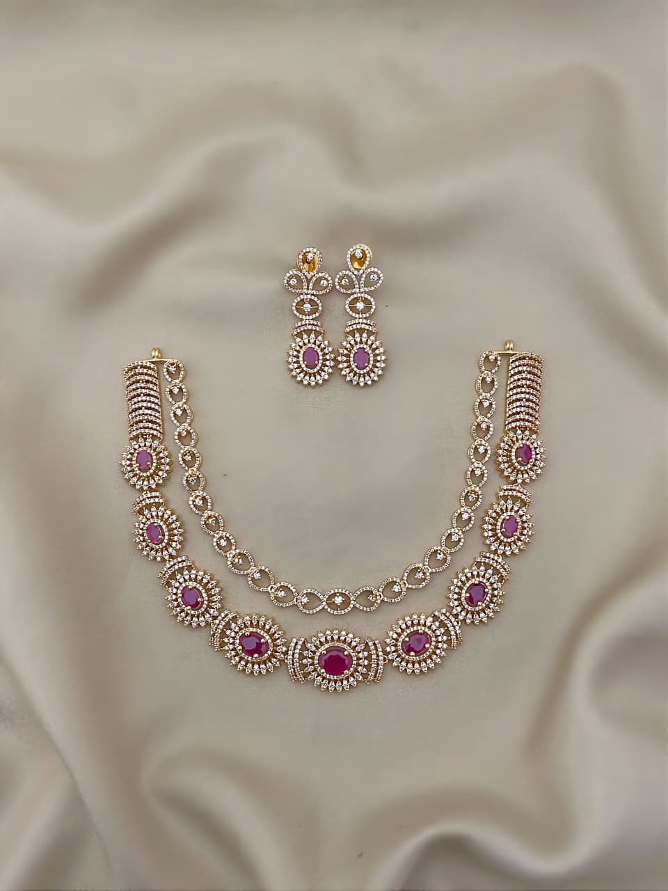 Royal Ruby AD Necklace Set with Earrings β Timeless Bridal Glamour - Libasaa.com