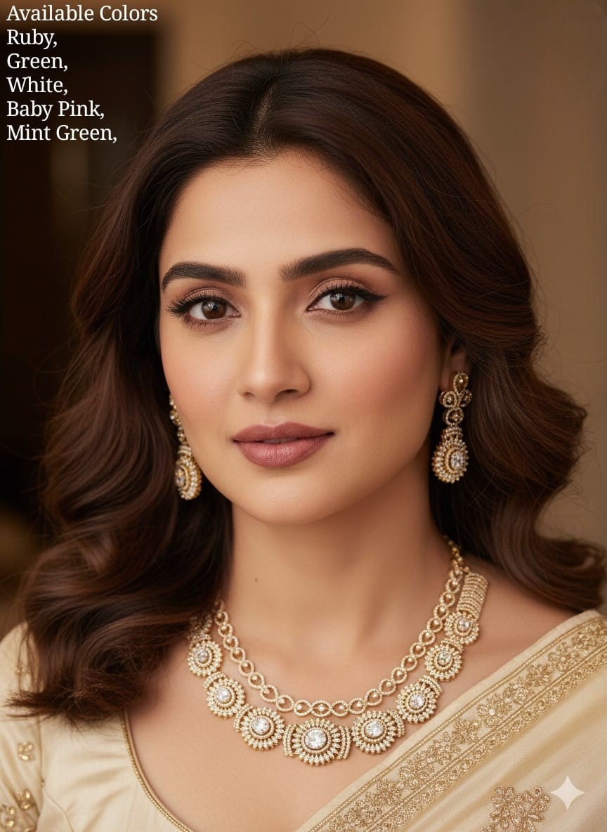 Royal Ruby AD Necklace Set with Earrings β Timeless Bridal Glamour - Libasaa.com