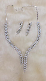 Elegant Leaf Design AD Necklace Set – Sparkling Party Perfection - Libasaa.com