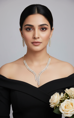 Elegant Leaf Design AD Necklace Set – Sparkling Party Perfection - Libasaa.com