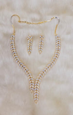 Elegant Leaf Design AD Necklace Set – Sparkling Party Perfection - Libasaa.com