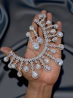 Crystal Drop CZ Choker Necklace Diamond Finish Bridal Statement Piece - Libasaa.com