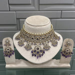 Luxury Mint Green Kundan Choker Pearl Detailing Necklace Set with Beads & Earrings - Libasaa.com