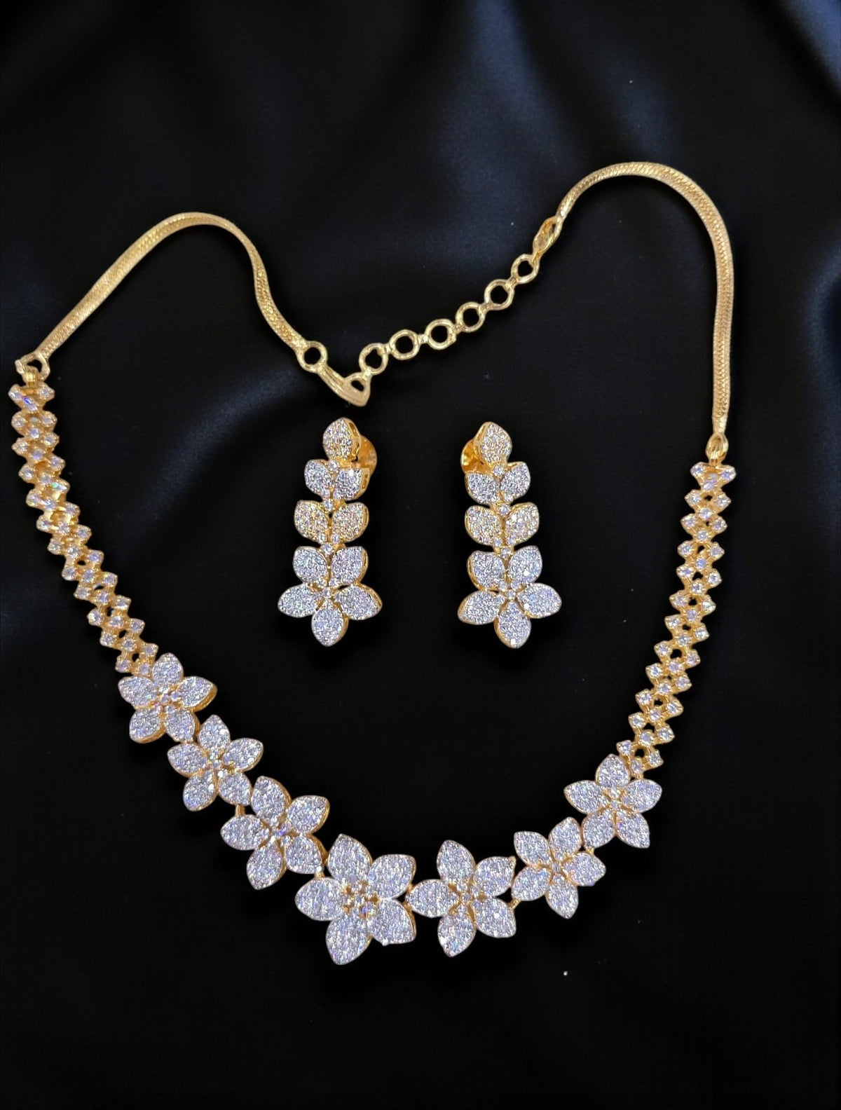 Sparkling Floral Diamond Necklace Set – Elegant Party Wear - Libasaa.com