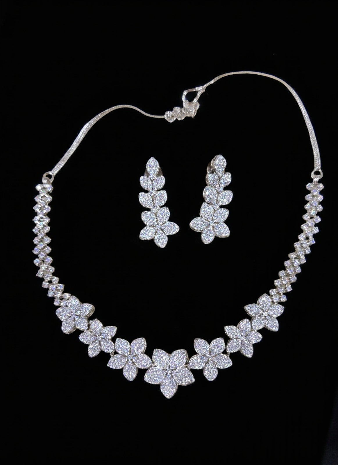 Sparkling Floral Diamond Necklace Set – Elegant Party Wear - Libasaa.com