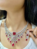 Exquisite Ruby and Diamond Necklace with Matching Earring Set - Libasaa.com