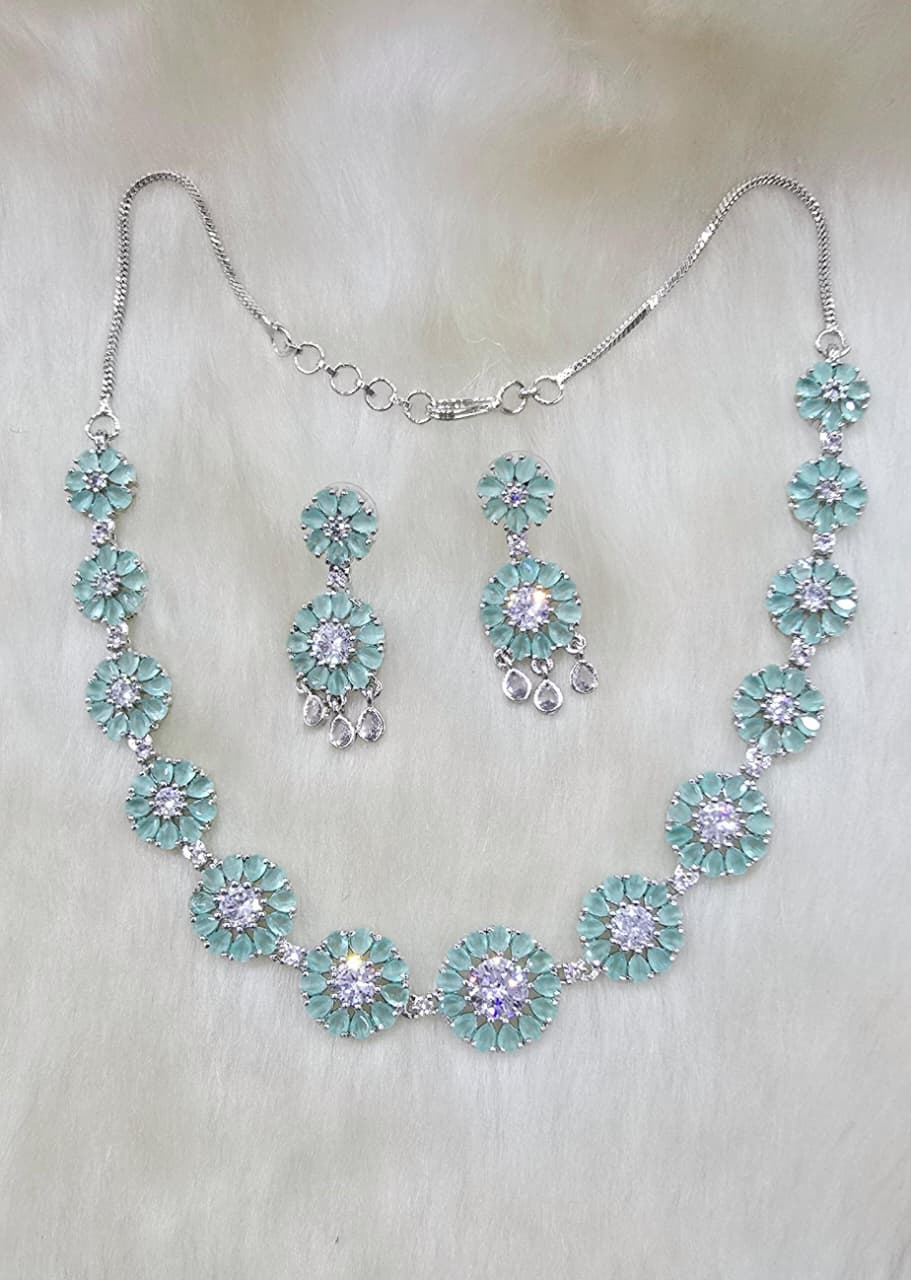 Multicolor Floral Stone Necklace & Earring Set - Libasaa.com