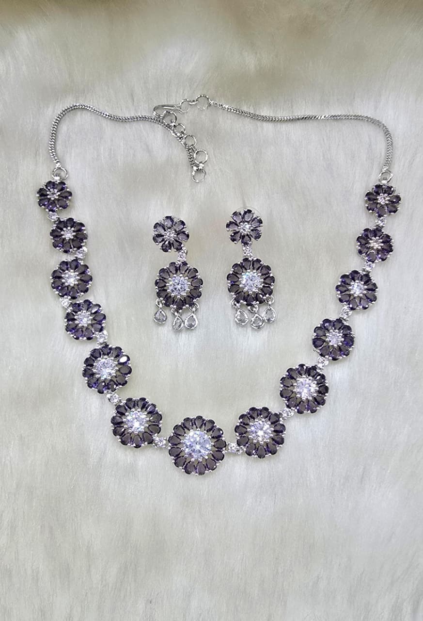 Multicolor Floral Stone Necklace & Earring Set - Libasaa.com