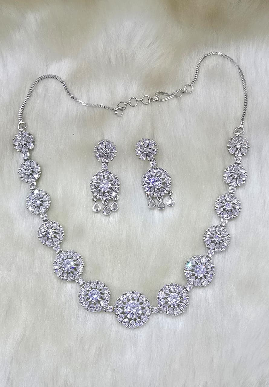 Multicolor Floral Stone Necklace & Earring Set - Libasaa.com