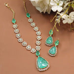 Exquisite Tear-Drop Emerald and Kundan Style Necklace Set - Gold Plated Statement Jewelry - Libasaa.com