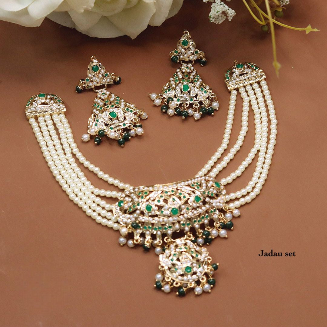 Vibrant Multi-Color Meenakari Jadau Necklace Set with Pearls - Traditional Indian Bridal Choker - Libasaa.com