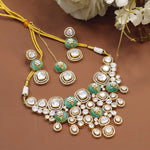 Exquisite Handcrafted Kundan & Polki Necklace Set with Maang Tikka & Earrings – Royal Bridal Grandeur - Libasaa.com