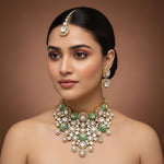Exquisite Handcrafted Kundan & Polki Necklace Set with Maang Tikka & Earrings – Royal Bridal Grandeur - Libasaa.com