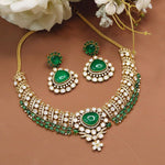 Stunning Gold-Plated Kundan & Emerald Green Stone Necklace Set - Libasaa.com