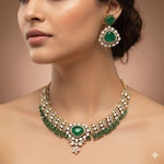 Stunning Gold-Plated Kundan & Emerald Green Stone Necklace Set - Libasaa.com