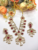 Royal Kundan & Ruby Red Stone Long Necklace (Haar) Set with Matching Earrings and Ring - Libasaa.com
