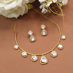 Luxurious Emerald Green Stone & Diamond-Look Choker Set with Pearl Drops - Libasaa.com