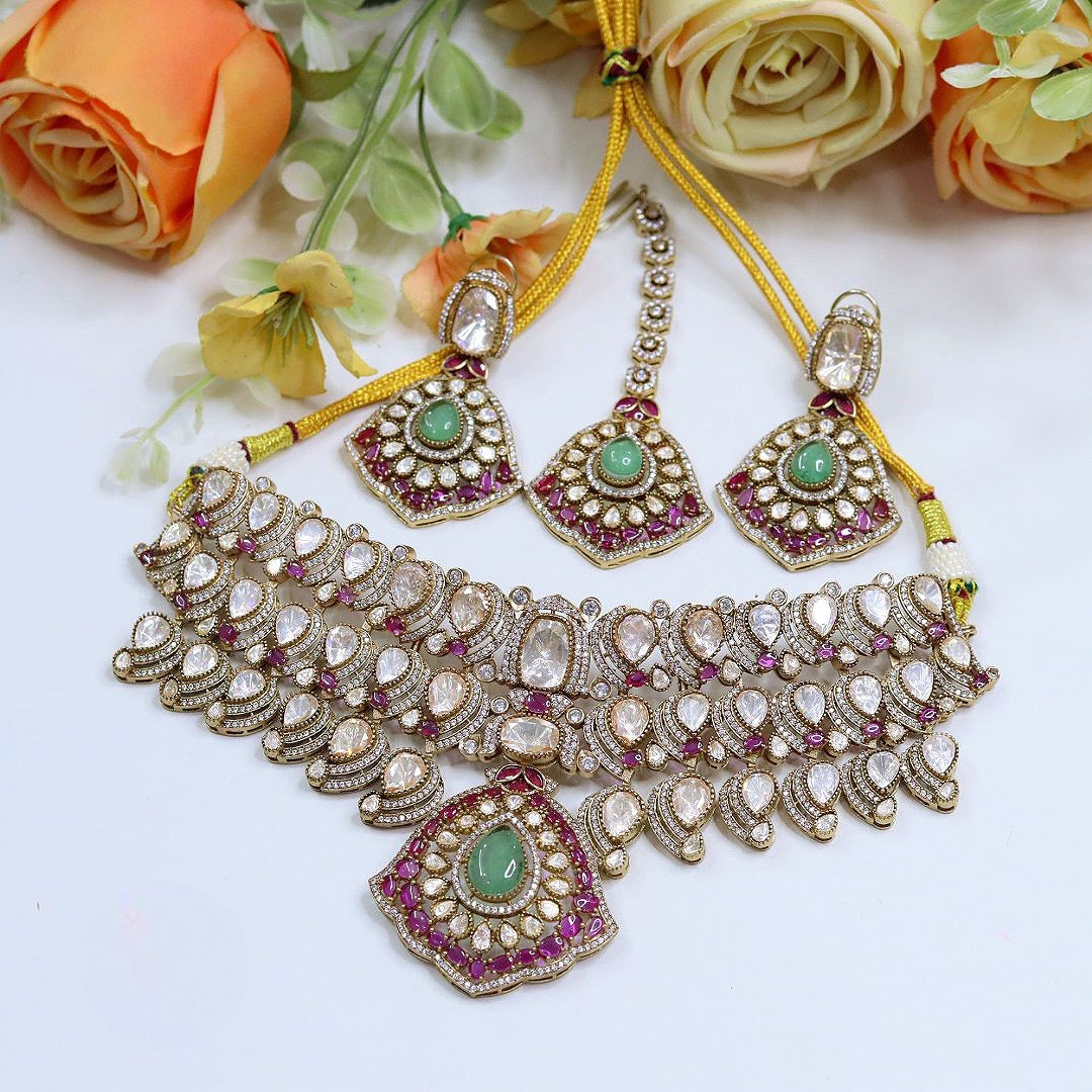 Exclusive Moissanite Kundan Choker Necklace Set – Royal Bridal Grandeur