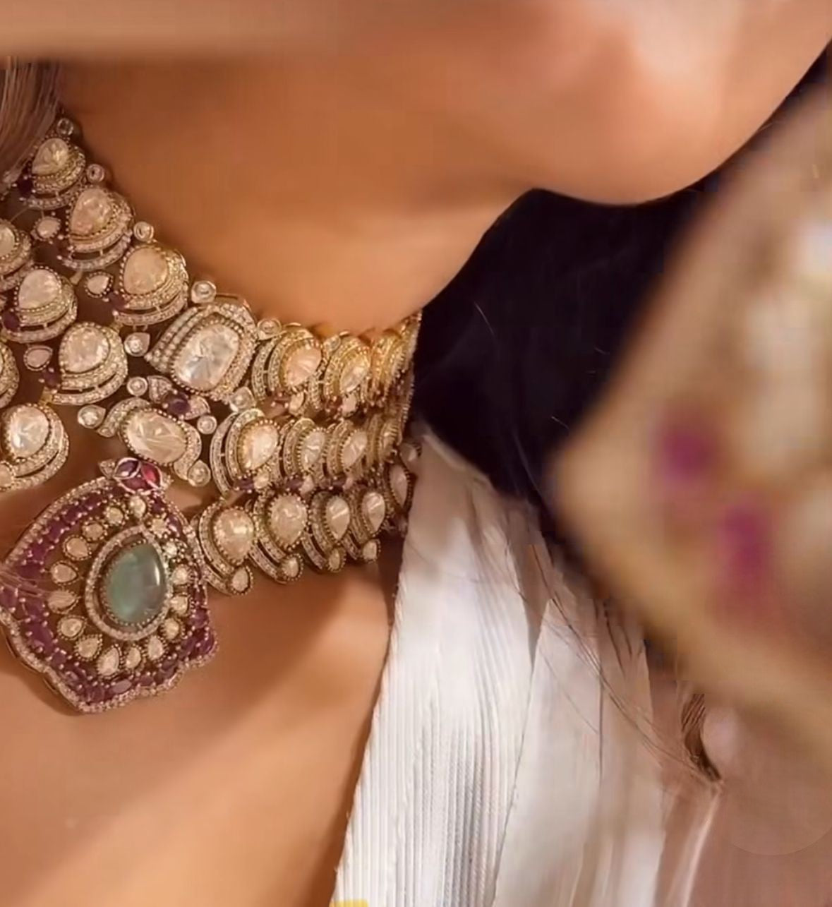 Exclusive Moissanite Kundan Choker Necklace Set – Royal Bridal Grandeur