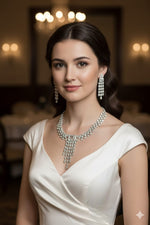 Radiant Silver Diamond Cascade Necklace & Earring Set – Timeless Elegance - Libasaa.com
