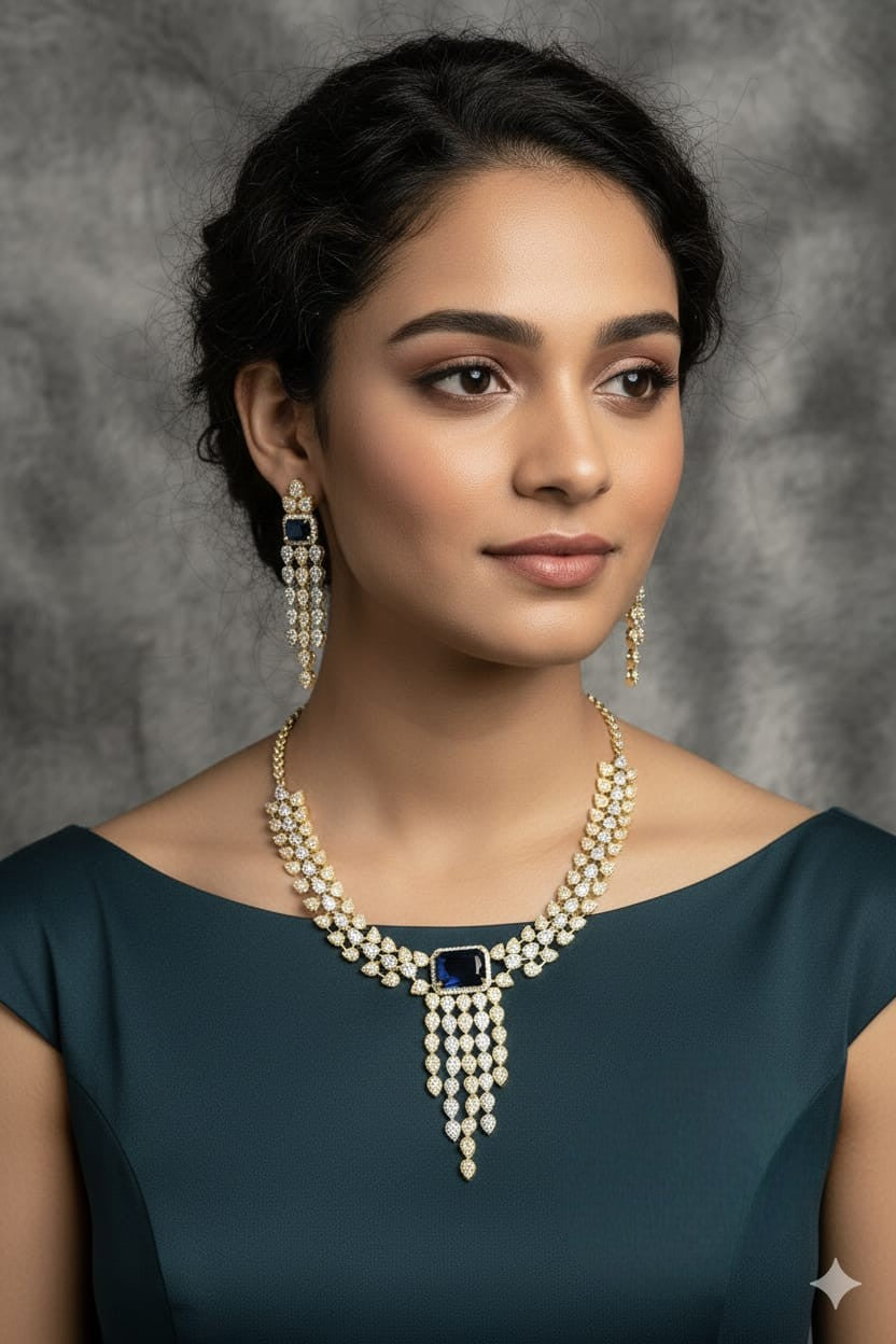 Radiant Diamond Cascade Necklace & Earring Set – Timeless Elegance - Libasaa.com