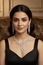 Radiant Silver Diamond Cascade Necklace & Earring Set – Timeless Elegance - Libasaa.com
