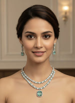 Royal Blue Sapphire & Silver Diamond Necklace & Earring Set – Majestic Glamour