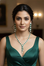 Pastel Elegance Silver Necklace & Earring Set – Mint & Blush Radiance