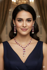 Pastel Elegance Silver Necklace & Earring Set – Mint & Blush Radiance